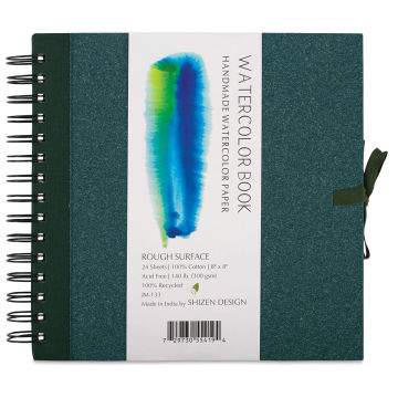 Shizen Watercolor Journals - Front view of 8" x 8" Rough Journal with green cover