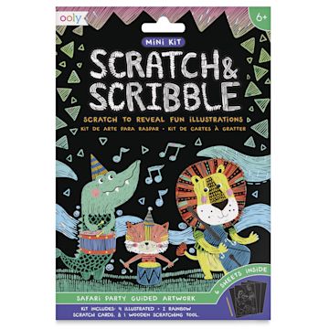 Open in modal - Ooly Scratch and Scribble Mini Scratch Art Kit - Front of package of Safari Party