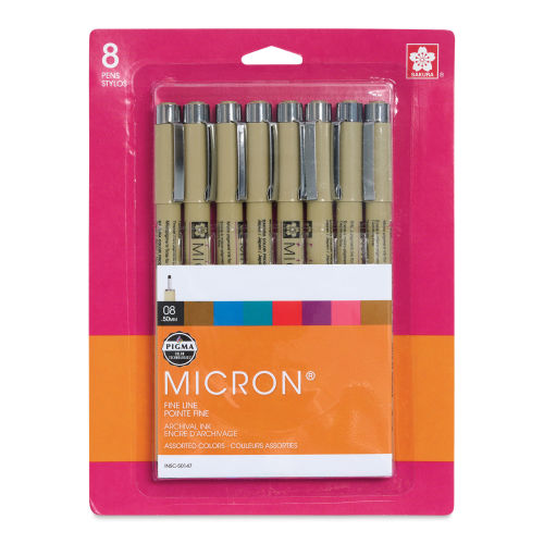 Sakura Pigma Micron Pens - Set of 8, Assorted Colors, 08