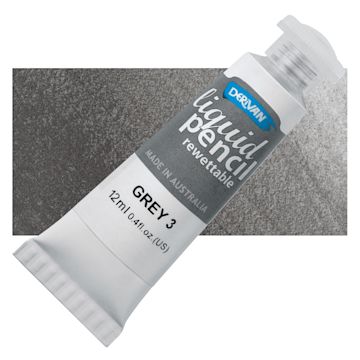 Open in modal - Derivan Rewettable Liquid Pencil Tube - Grey #3, 12 ml, bottle with swatch