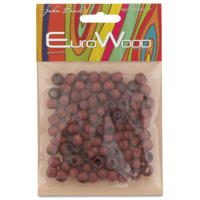 John Bead Euro Wood Beads - Mahogany, Round Large Hole, 8 mm x 6.5 mm, Pkg of 100