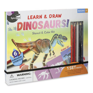 Spicebox Imagine It Dinosaurs Stencil and Color Kit - Angled view of package
