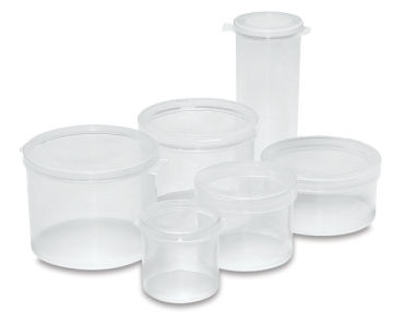 Flip Top Hinged Lid Containers - Six various size containers shown closed
