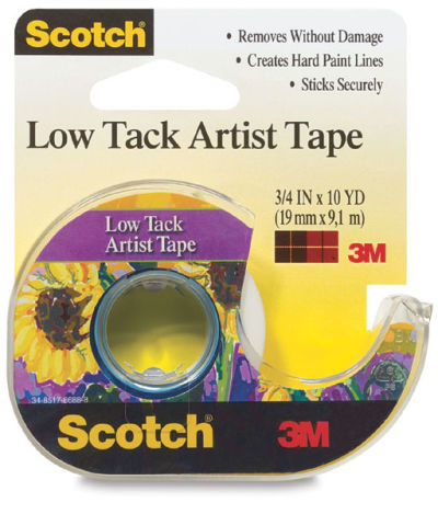 Scotch Low Tack Artist Tape - Front view of blister package showing dispenser of tape