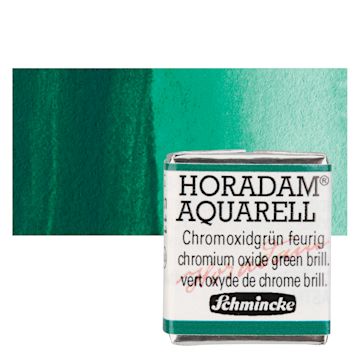 Open in modal - Schmincke Horadam Aquarell Watercolor - Chromium Oxide Green Brilliant, Half Pan and swatch