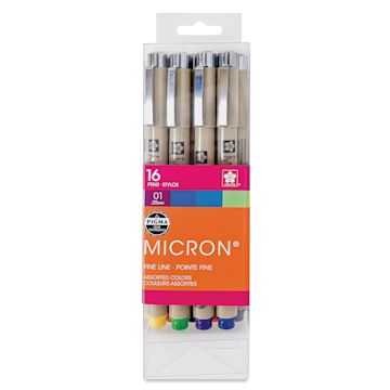 Open in modal - Sakura Pigma Micron Pen - Cube Set of 16, Assorted, 01, front of the packaging