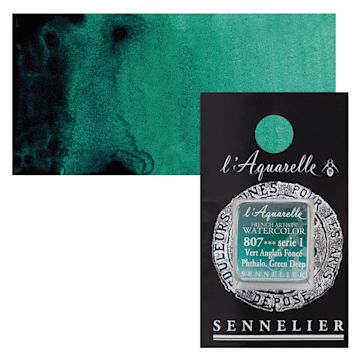 Open in modal - Sennelier French Artists' Watercolor - Phthalo Green Deep, half pan and swatch