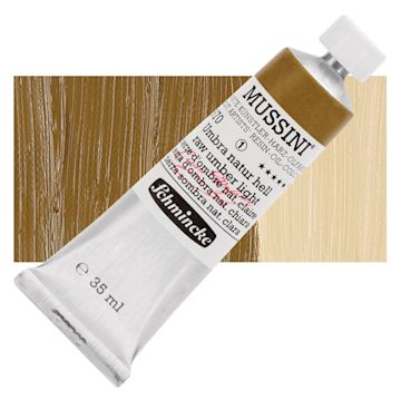 Open in modal - Schmincke Mussini Oil Color - Raw Umber Light, 35 ml tube and swatch