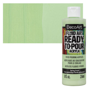 DecoArt Fluid Art Ready-To-Pour Acrylic - Spring Green, 8 oz Bottle with swatch