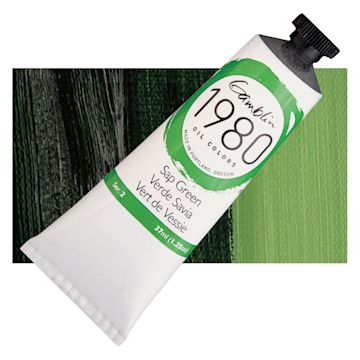 Open in modal - Gamblin 1980 Oil Paint - Sap Green, 37 ml tube and swatch