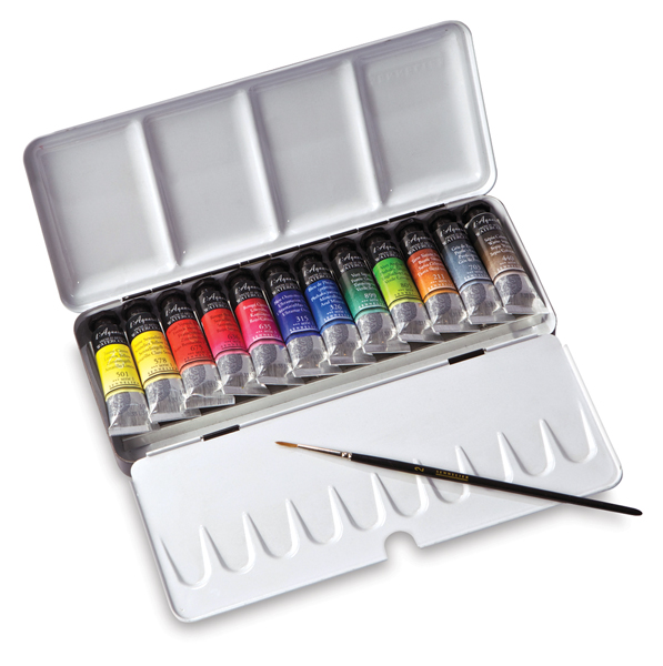 Artist Metallic Iridescent watercolor paint set 12 color , metal palette box