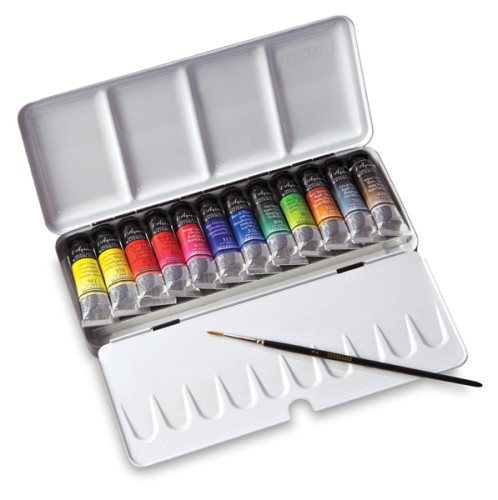 Sennelier French Artists' Watercolor Set - Metal Case, Set of 12 colors, 10 ml tubes