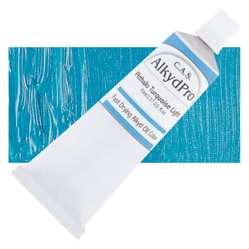 Open in modal - CAS AlkydPro Fast-Drying Alkyd Oil Color - Phthalo Turquoise Light, 70 ml tube and swatch
