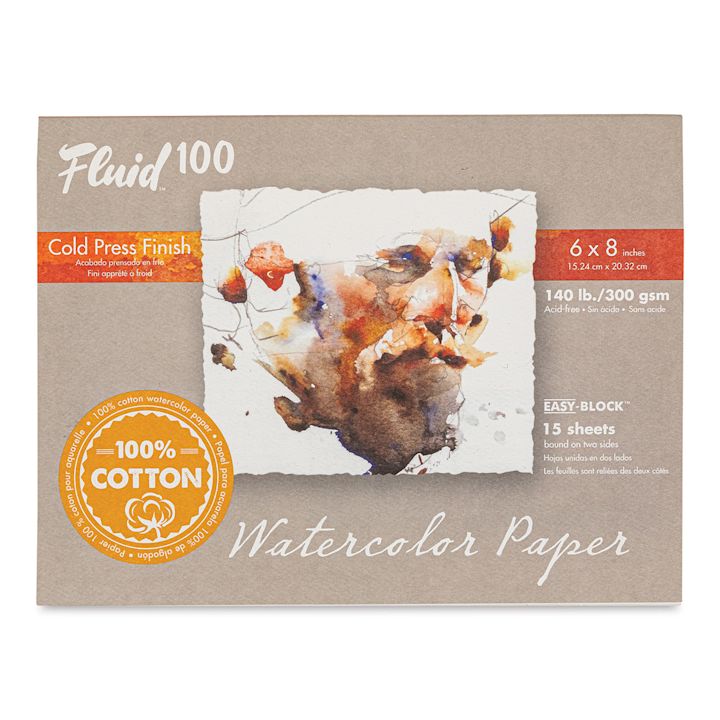 Fluid 100 Watercolor Paper Block 6" x 8", Pkg of 15 Sheets, 140 lb, Cold Press BLICK Art