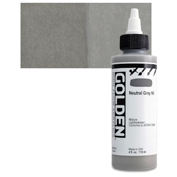 Open in modal - Golden High Flow Acrylic Paint - Neutral Gray N5, 4 oz bottle and swatch