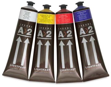 Chroma A2 Student Acrylics - Set of 4 colors, 120 ml, Tubes (Out of packaging)