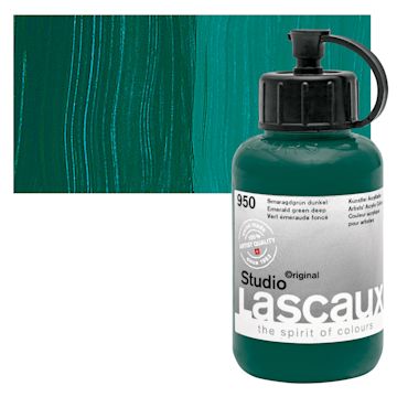 Open in modal - Lascaux Studio Acrylic - Emerald Green Deep, 85 ml bottle and swatch