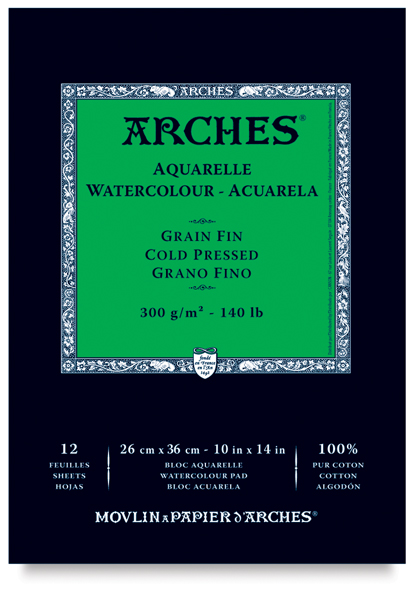 Arches Watercolor Block Glued 1 Side (12 Sheets) – Fine Grain