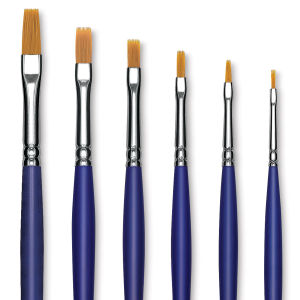 Blick Scholastic Golden Taklon Brush Set - Flat, Long Handle, Set of 6