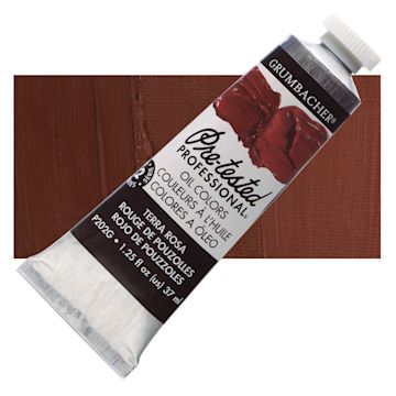 Open in modal - Grumbacher Pre-Tested Artists' Oil Color - Terra Rose Hue, 1.25 oz tube and swatch