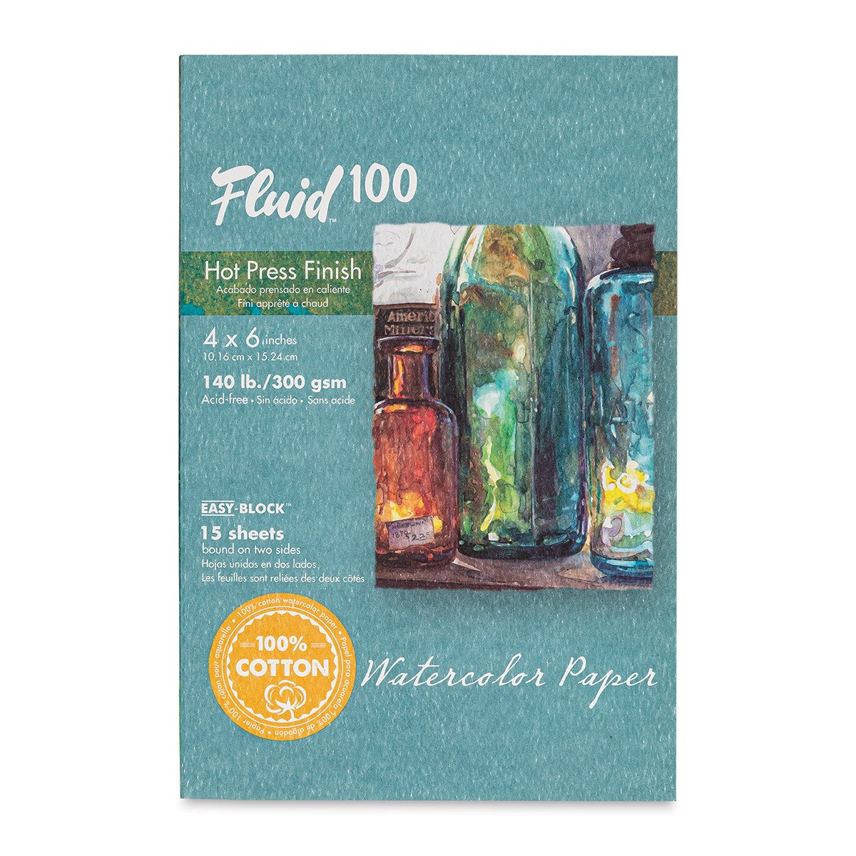 Fluid 100 Watercolor Paper Block, Cold Press, 300lb, 8 x 8, 10 Sheets/Block