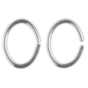 John Bead Must Have Findings Oval Jump Rings - Package of 98, Silver, 6 mm x 5 mm (Close-up of two oval jump rings)
