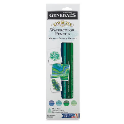 Kimberly Watercolor Pencils and Sets - front of package of 4 pc Vibrant Blues & Greens shown