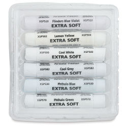 Tints of White Extra Soft Pastels - Front of package of 6 pc set of Cool Tints shown in tray