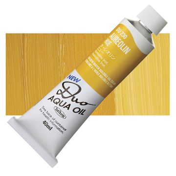 Open in modal - Holbein Duo Aqua Water Soluble Oil - Aureolin Hue, 40 ml tube and swatch