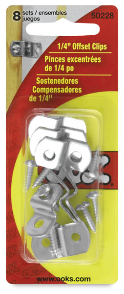 Open in modal - Ook Metal Offset Clips - Front of Blister package showing clips and screws