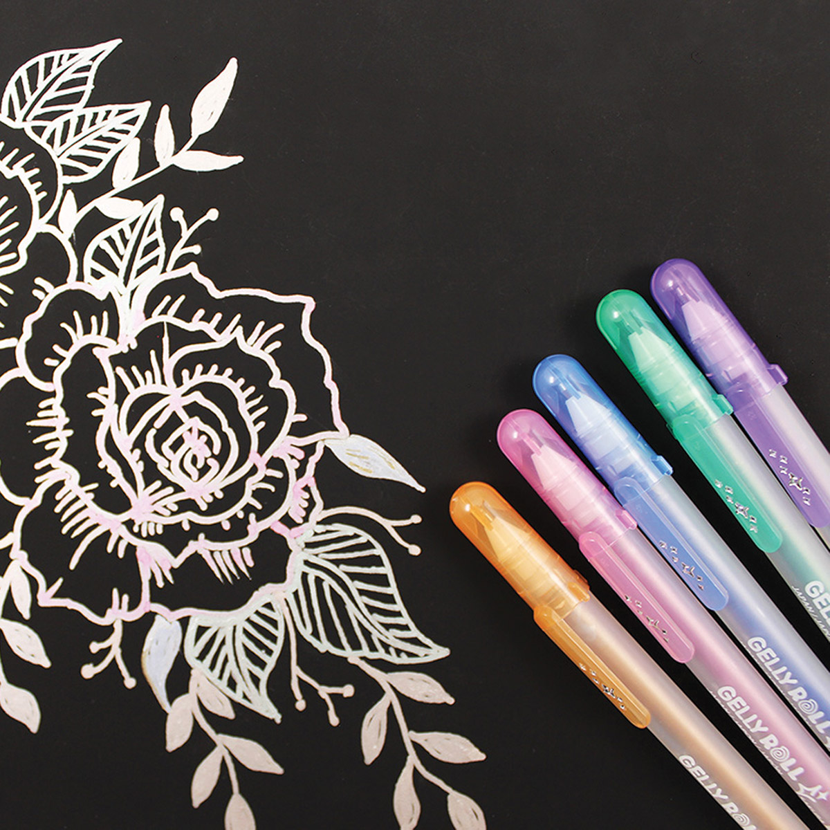 5 Sakura Gelly Roll Pens, Colored, Silver Shadow 5 Sakura Bold