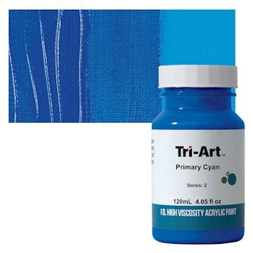 Open in modal - Tri-Art High Viscosity Artist Acrylic - Primary Cyan, 120 ml jar and swatch