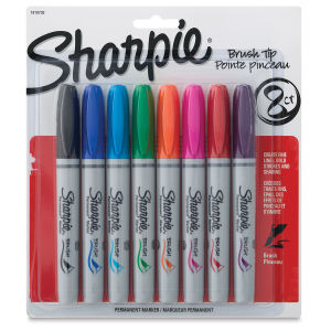 Sharpie Brush Tip Permanent Markers - Front of package of 8 pc set of Markers
