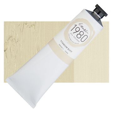 Open in modal - Gamblin 1980 Oil Paint - Titanium Buff, 150 ml tube and swatch
