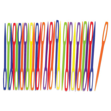 Roylco Plastic Lacing Needles - Row of several multicolor plastic needles upright