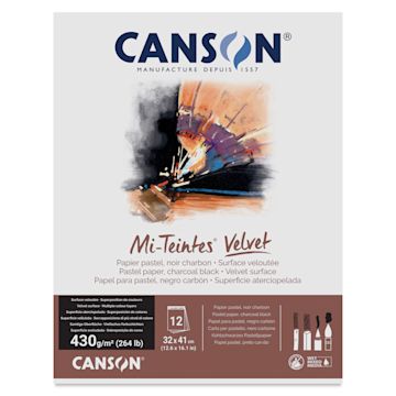 Open in modal - Canson Mi-Teintes Velvet Paper Pad - 12.6" x 16.1", Charcoal Black, 12 Sheets, front cover