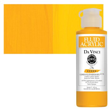 Open in modal - Da Vinci Fluid Acrylic Paint - Cadmium Yellow Medium Hue, 4 oz bottle and swatch