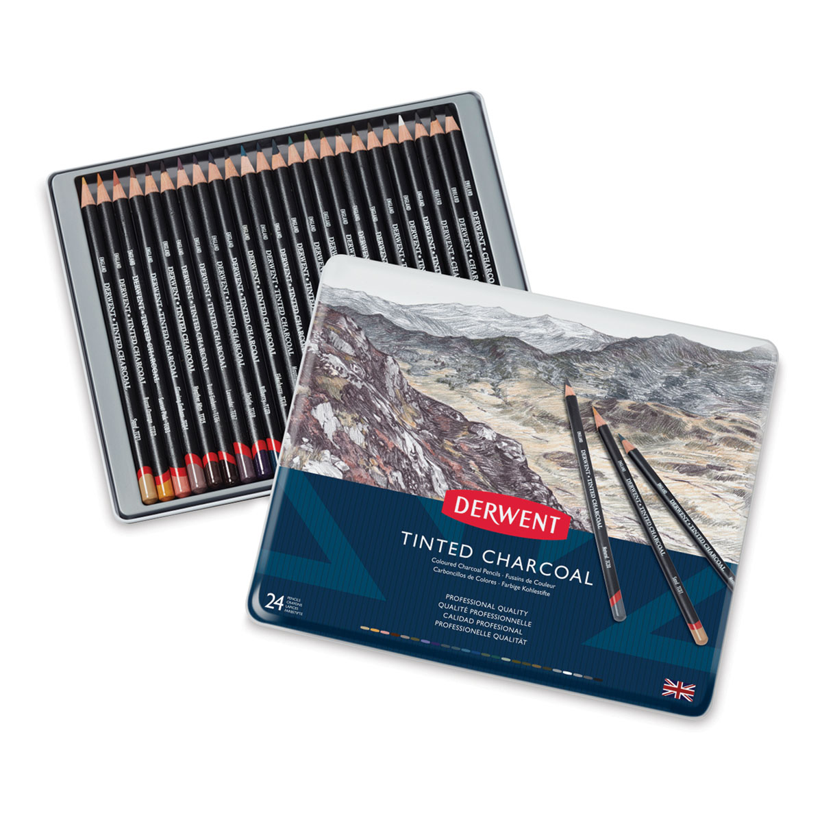 Derwent Tinted Charcoal 24 Pencil Tin Set