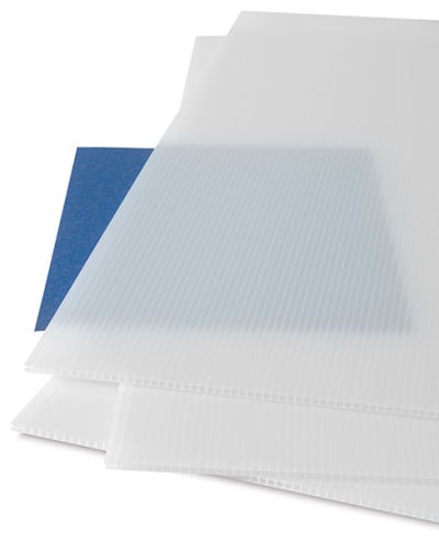 Corrugated Plastic Panels - Several Translucent panels on a Blue paper to show transparency
