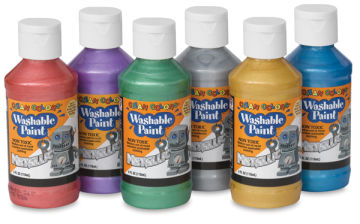 Clean Color Washable Tempera Paint Sets - Set of 6 Metallic Color bottles in staggered row