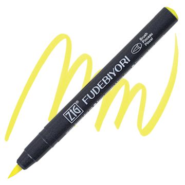 Open in modal - Zig Fudebiyori Brush Pen - Lemon Yellow pen and swatch