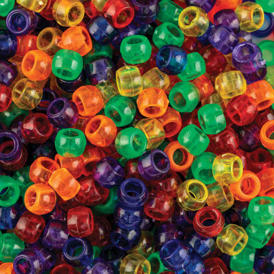 Essentials by Leisure Arts Pony Beads - Assorted Colors, Transparent, 6mm x 9mm, Package of 750 (Close-up of beads)