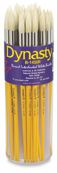 Dynasty B-1650 Art Education Flat Paint Brushes, Classroom Cylinder, Set of 60