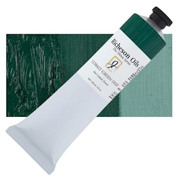 Open in modal - Shiva Signature Artist Oil Color - Cobalt Green Deep, 150 ml Tube and swatch