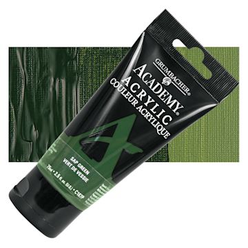 Open in modal - Grumbacher Academy Acrylic -Sap Green, 75 ml tube and swatch