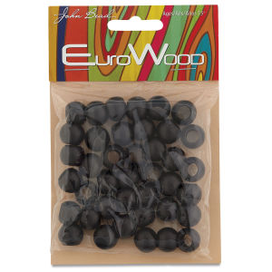 John Bead Euro Wood Beads - Black, Round Large Hole, 12 mm x 9.8 mm, Pkg of 40