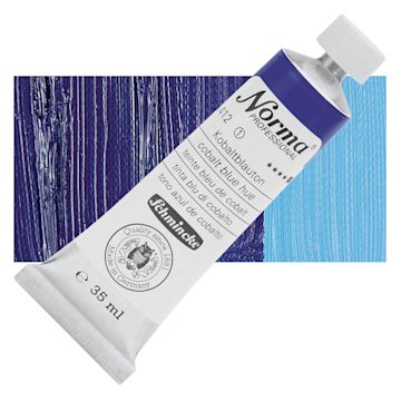 Open in modal - Schmincke Norma Professional Oil Paint - Cobalt Blue Hue, 35 ml, Tube and swatch