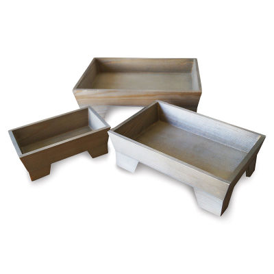 Hampton Art Footed Wooden Tray Set - Three sizes of Trays shown empty

