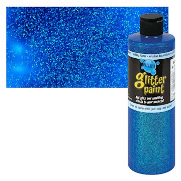 Open in modal - Chroma Glitter Tempera Paint - Blue Glitter, 16 oz bottle and swatch