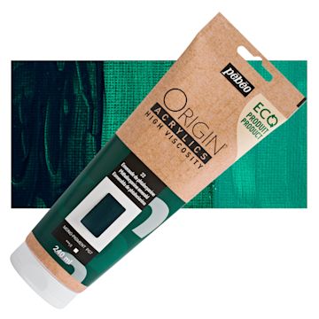 Open in modal - Pebeo Origin Acrylic Paint - Phthalocyanine Emerald, 240 ml tube and swatch